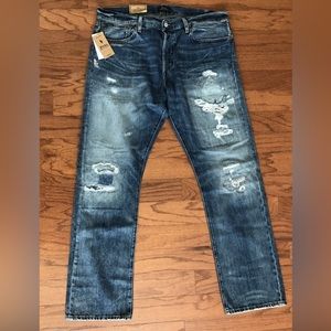 NWT POLO RALPH LAUREN Mens Varrick Slim Straight Distressed/Patched Jeans 33X32